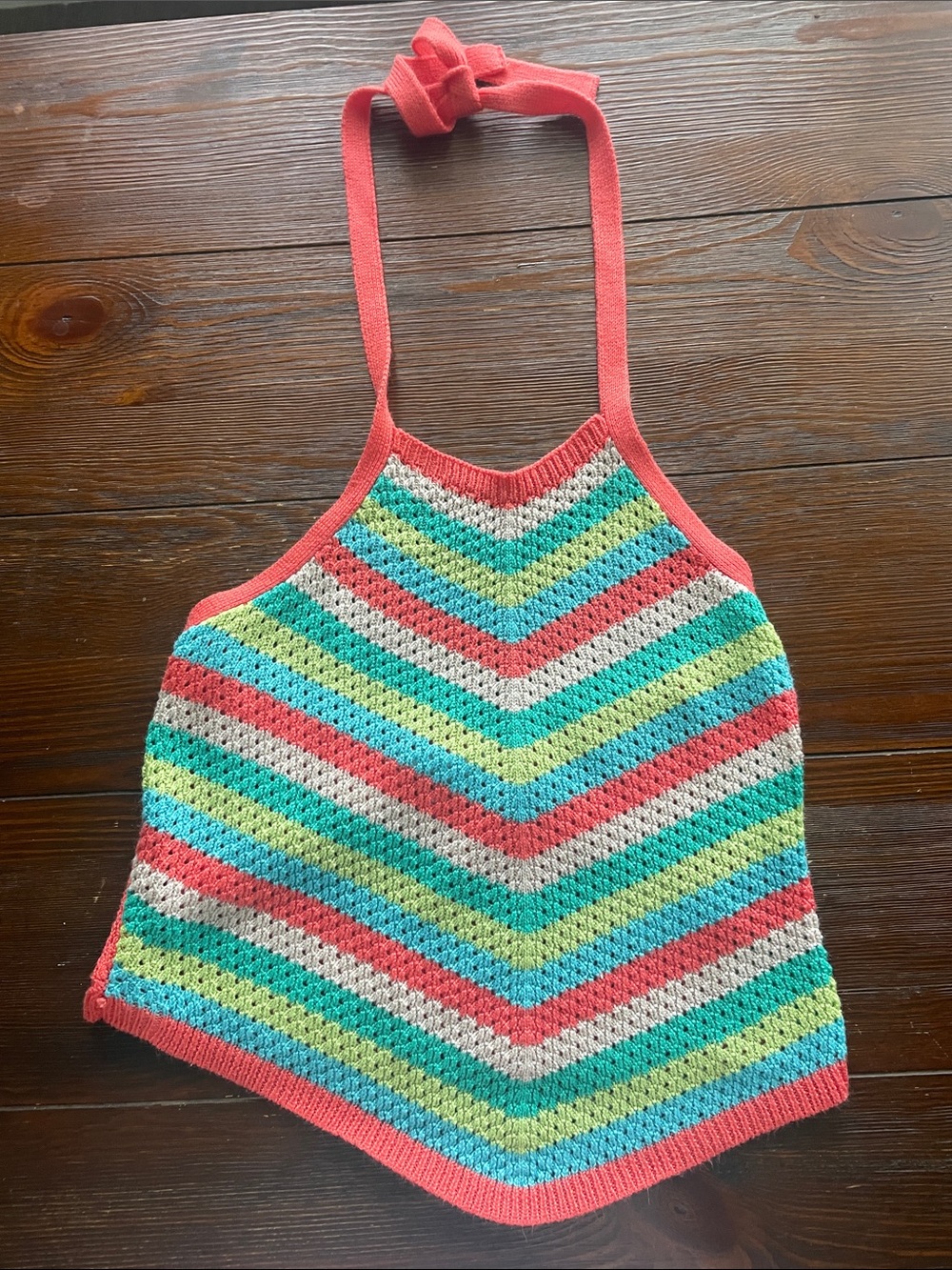 No Boundaries Coral Multicolor Crochet Halter Crop Top